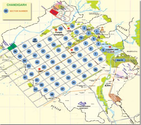 Map of  Sectors in Chandigarh